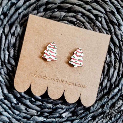 Christmas Tree Cake Stud Earrings // Christmas Earrings // Christmas Accessories // Christmas Tree Earrings // Hand Painted Earrings //