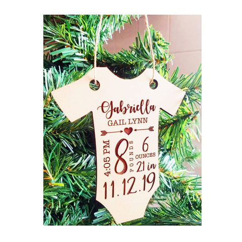 Birth Stats Engraved Wood Ornament // Baby Gift // New Mom Gift // Christmas Tree Ornament // Custom Ornament