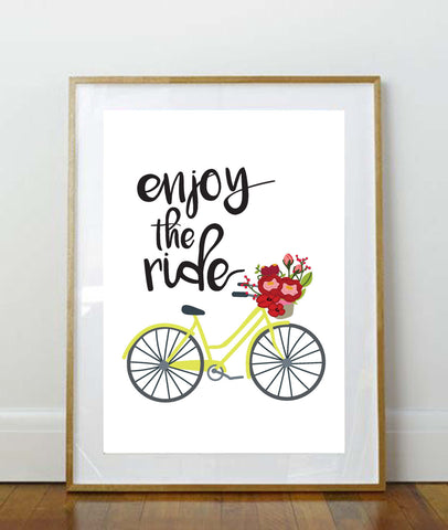 Enjoy the Ride // Art Print // 8 x 10 Print // 8 x 10 // Home Decor // Wall Art // Bicycle Print // Bicycle // Floral // Quote Print //
